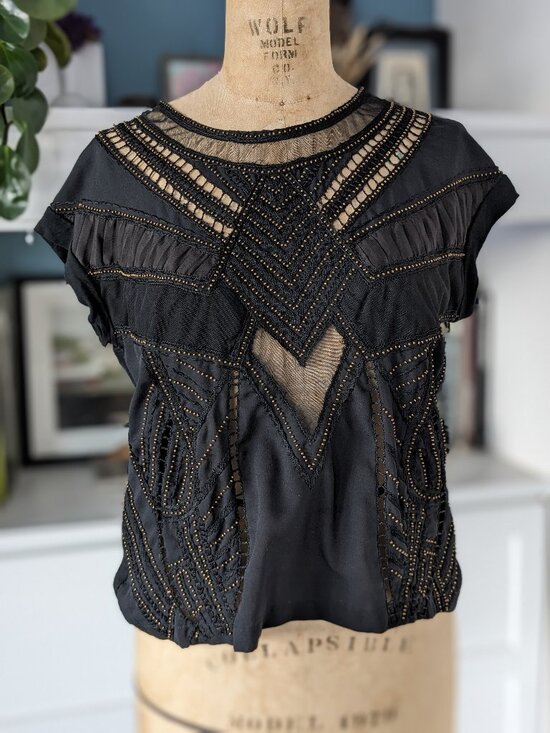 Buffalo David Bitton Tops - Buffalo Embellished Top with Mesh Panels and beading size small
